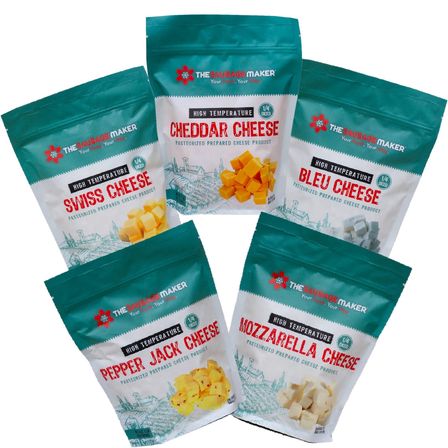 The Sausage Maker High Temperature Cheese Assortment Pack - 5 Packs, 1 Pound Each, Model S-PL-9244