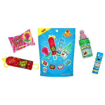 Candy Variety Pack - 4 Count Assorted Lollipops - Ring Pop, Push Pop, Baby Bottle Pop & Juicy Drop - Ideal for Birthdays, Party 