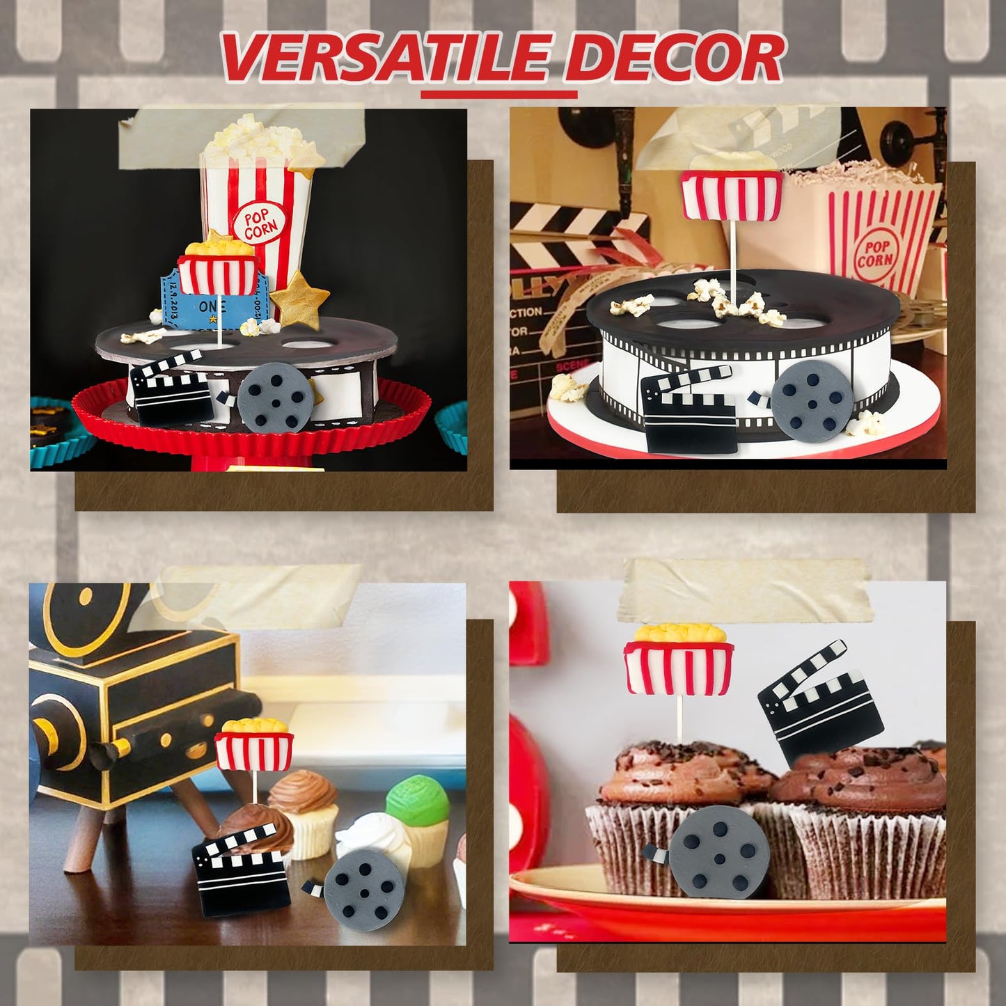 oyhqes 3D Cake Topper Set, Movie Night Cupcake Picks, Multicolour, Plastic, Model: Oyhqes-3D CakeTopper