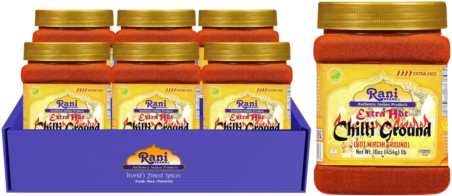 Rani Extra Hot Chilli Powder Indian Spice 16oz (1lb) 454g PET Jar, Pack of 6 ~ All Natural | No Color added | Gluten Friendly | 