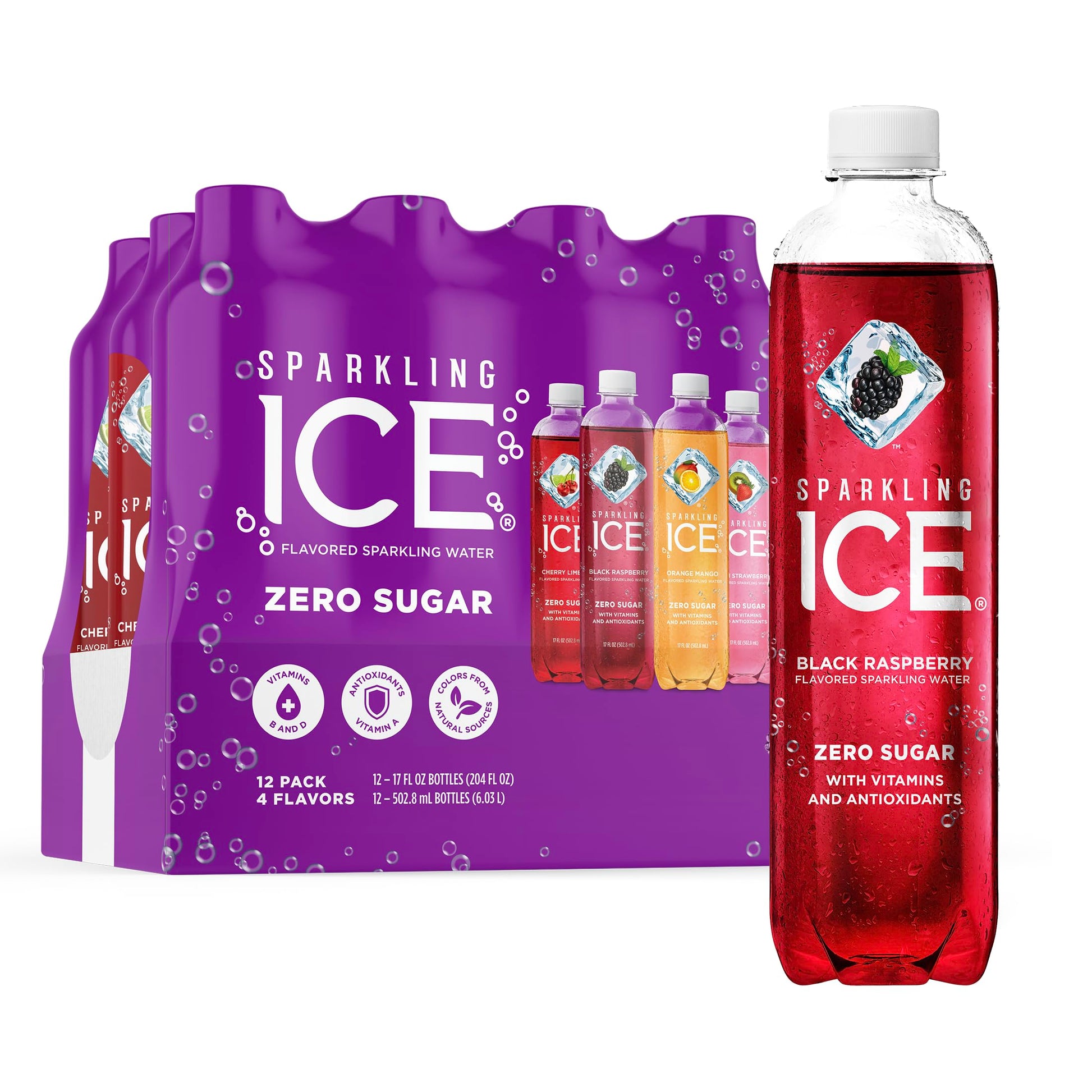 Sparkling Ice Purple Variety Pack, Flavored Water, Zero Sugar, With Vitamins And Antioxidants, 17 Fl Oz, 12 Count (Black Raspber