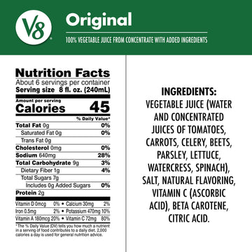V8 Original 100% Vegetable Juice, 46 fl oz Can (12 Pack)