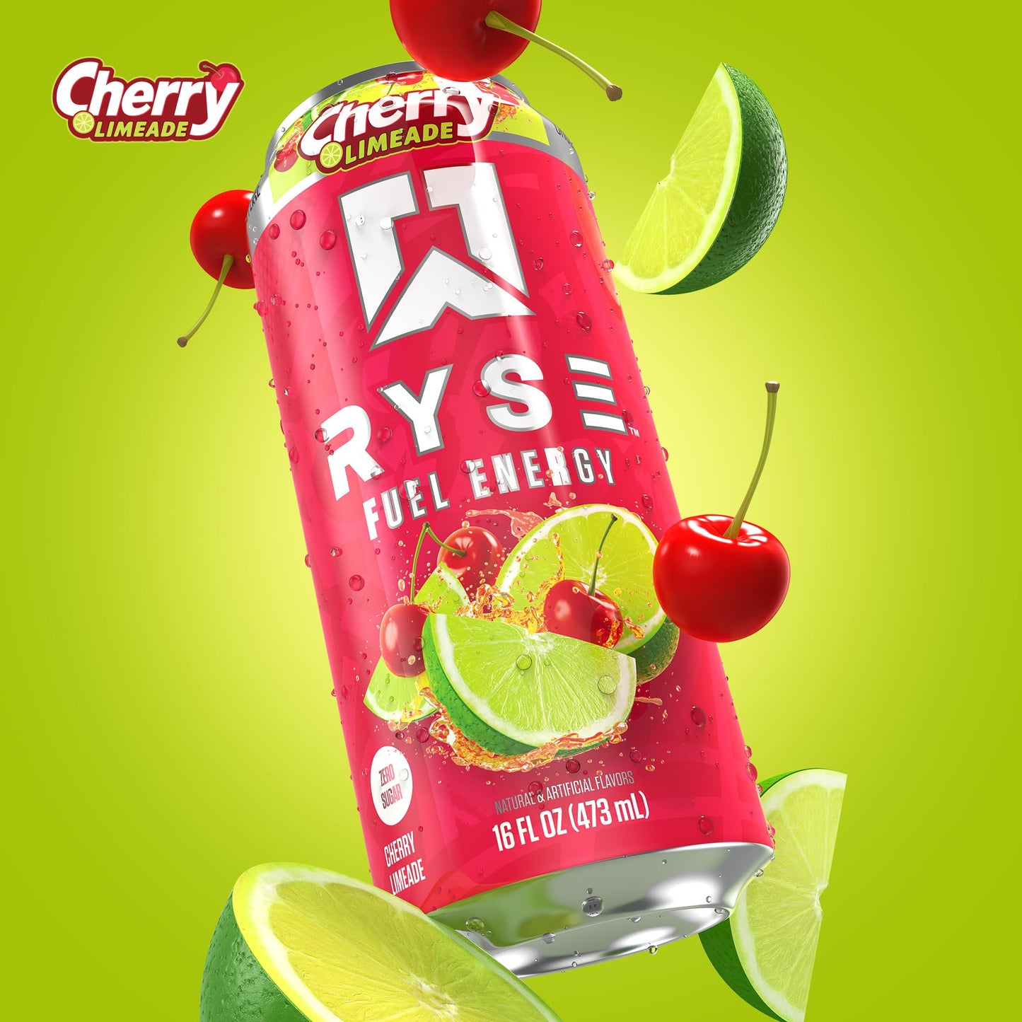RYSE Fuel Energy Drink - Cherry Limeade - Sugar Free, Vegan - 200mg Caffeine - 16 fl oz Cans (12-Pack)