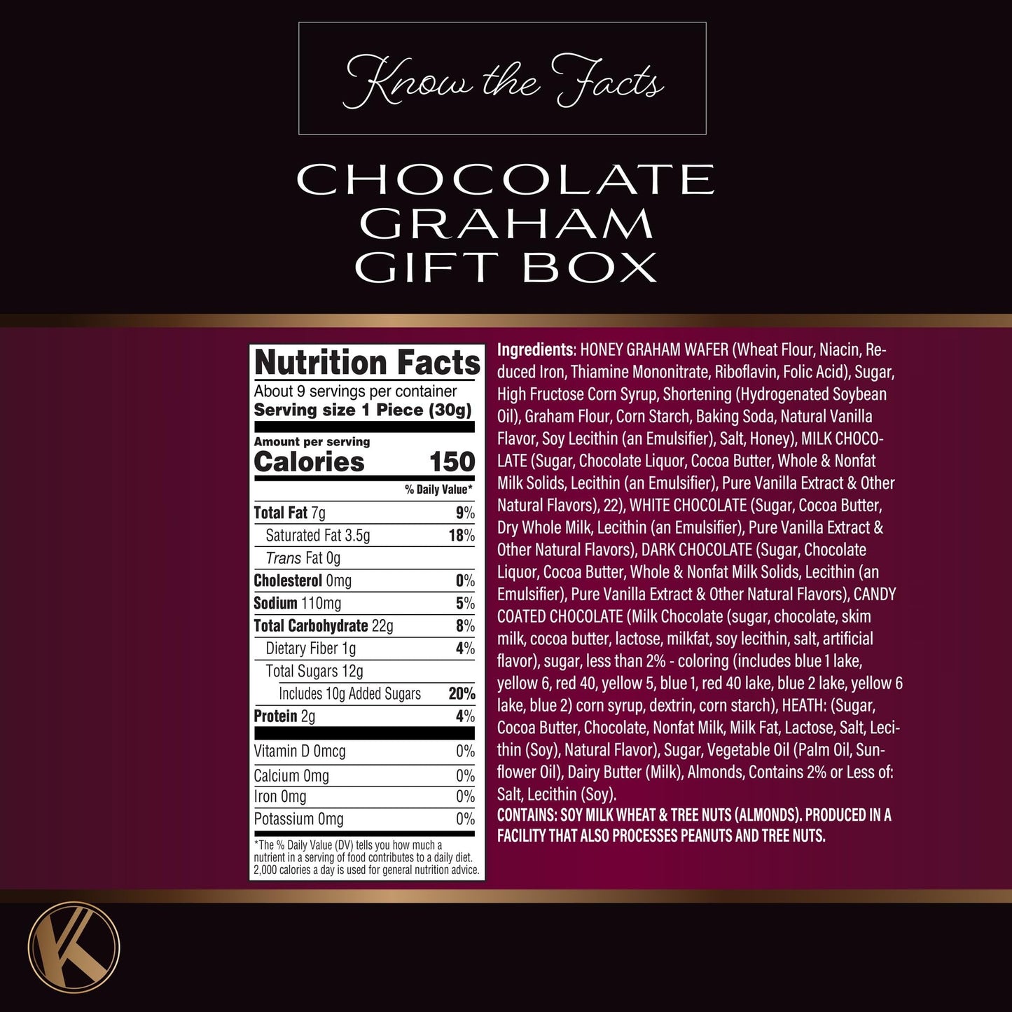 Kremery Creamy Chocolate Cravings - Fathers Day, Chocolate Covered Graham Crackers Cookies Gift Basket, In Sectional Gift Box (9