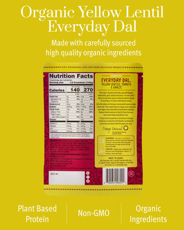 Maya Kaimal Foods Organic Indian Everyday Dal (Pack Of 3) - Fully Cooked Ready To Eat Meals W/Yellow Lentils, Tomato & Garlic -