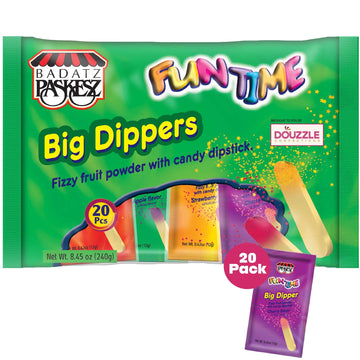 DOUzzle Fizzy Fruit Powder with Candy Dipstick (20 Count, Pack of 1) Individually Wrapped Candies, Birthday Party Favors, Goodie