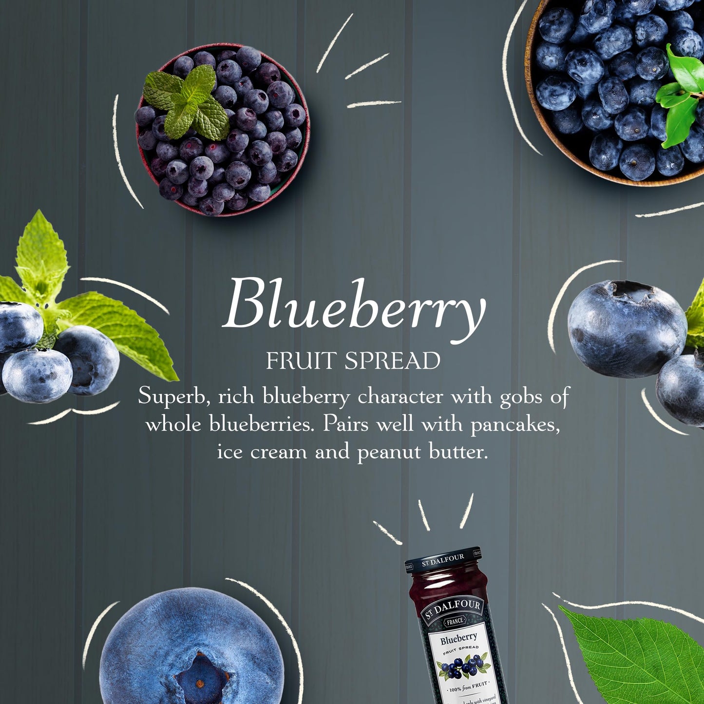 St. Dalfour Blueberry Fruit Spread - 10Oz - 100% From Fruit, No Artificial Ingredients, Non Gmo, No Cane Sugars, All Natural - Pack Of 2