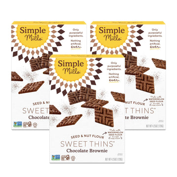 Simple Mills Sweet Thins Cookies, Seed And Nut Flour, Chocolate Brownie - Gluten Free, Paleo Friendly, Healthy Snacks, 4.25 Ounce (Pack Of 3)