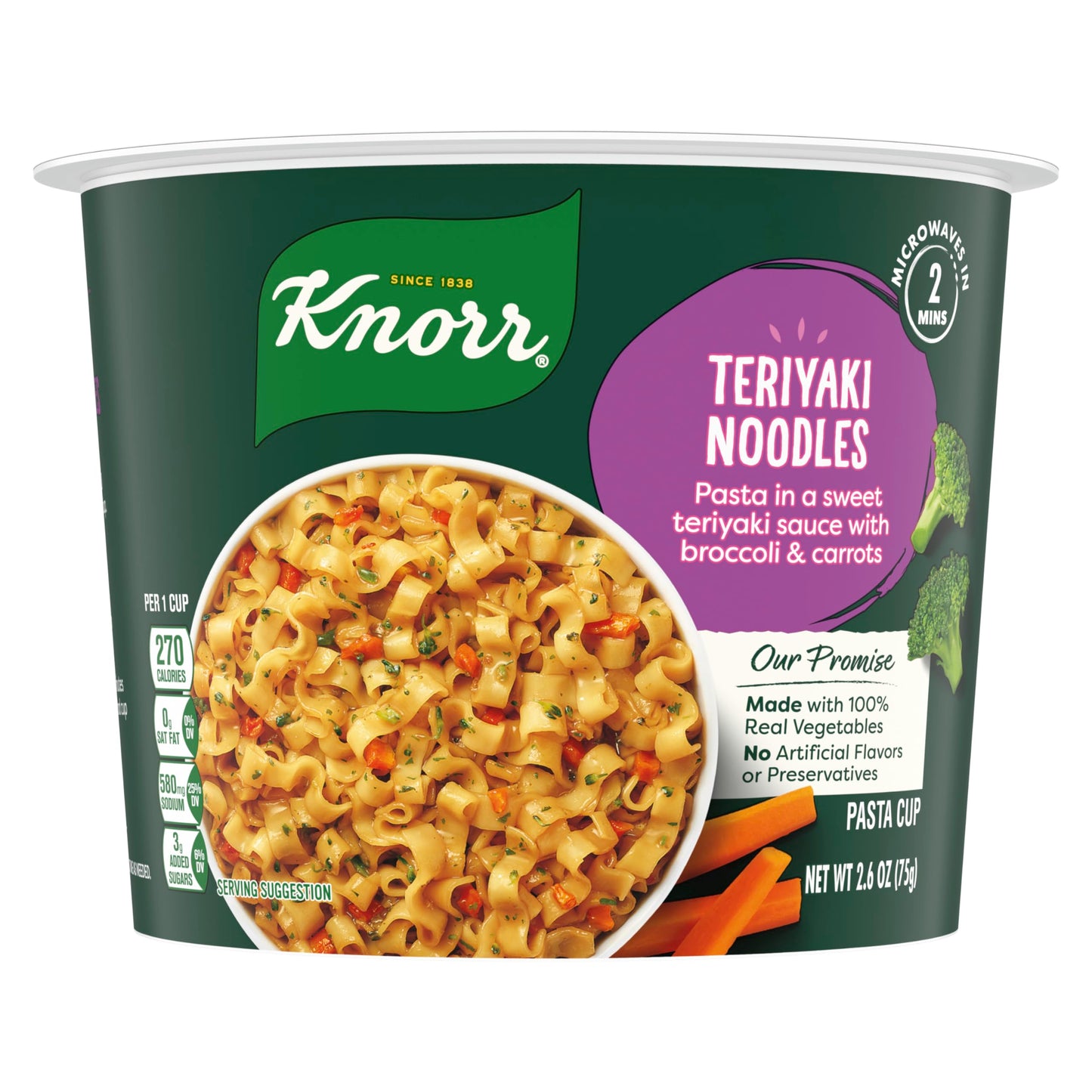 Knorr Pasta Cup 8 Count For a Quick and Easy Meal, Teriyaki Noodles Made with 100% Real Vegetables & No Artificial Flavors or Pr