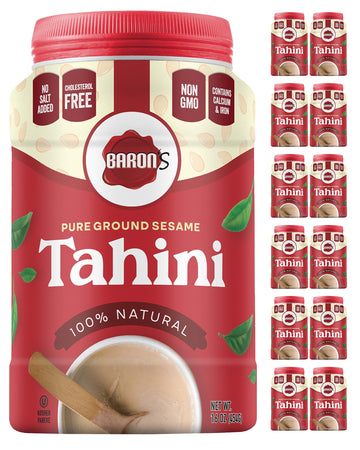 Barons Kosher 100% Pure Ground Sesame Tahini 16-ounce Jars (1 Pound (Pack of 12))