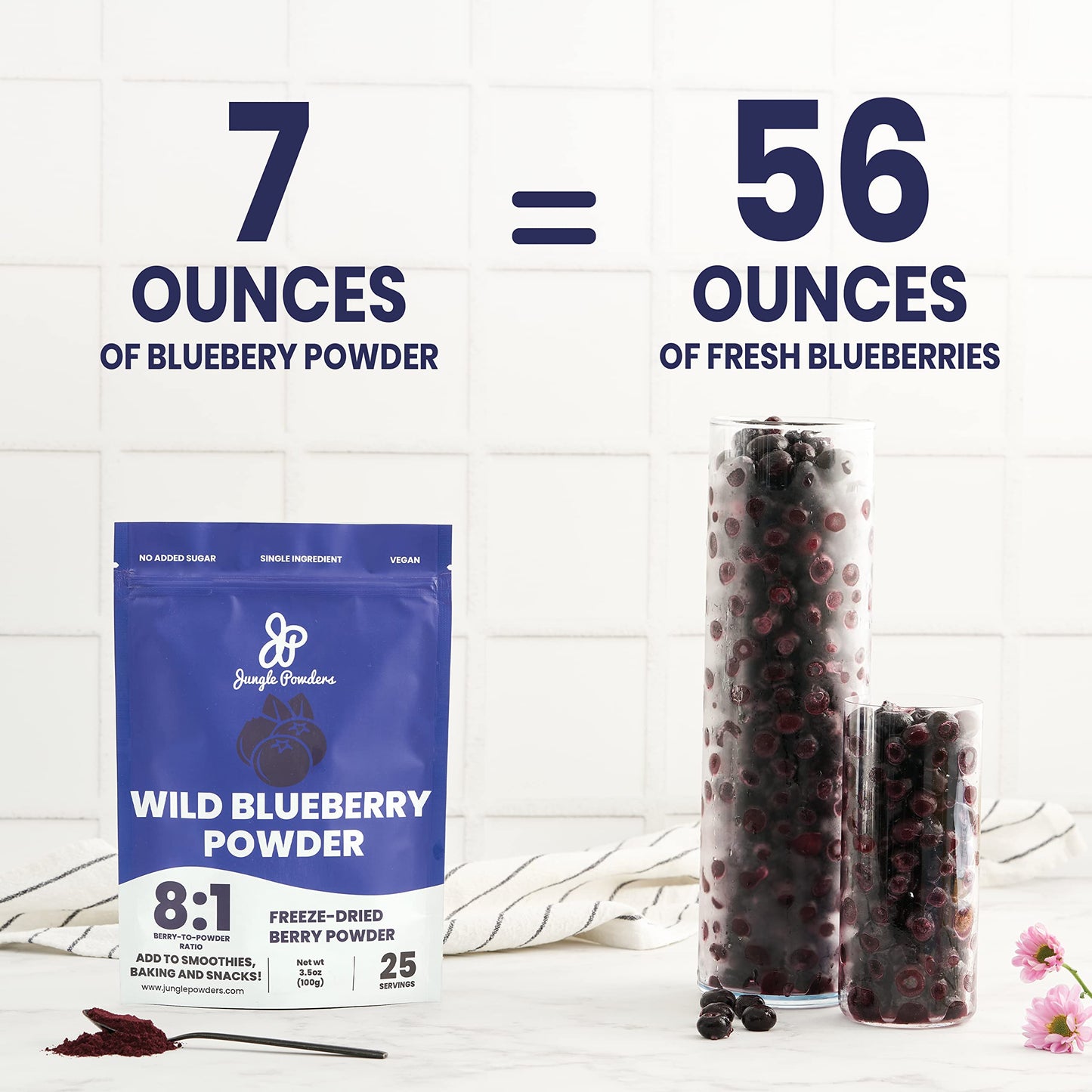 Jungle Powders Wild Blueberry Powder 7 Ounce Bag, Nordic Freeze Dried Blueberries No Sugar Added For Smoothie, Additive And Fill