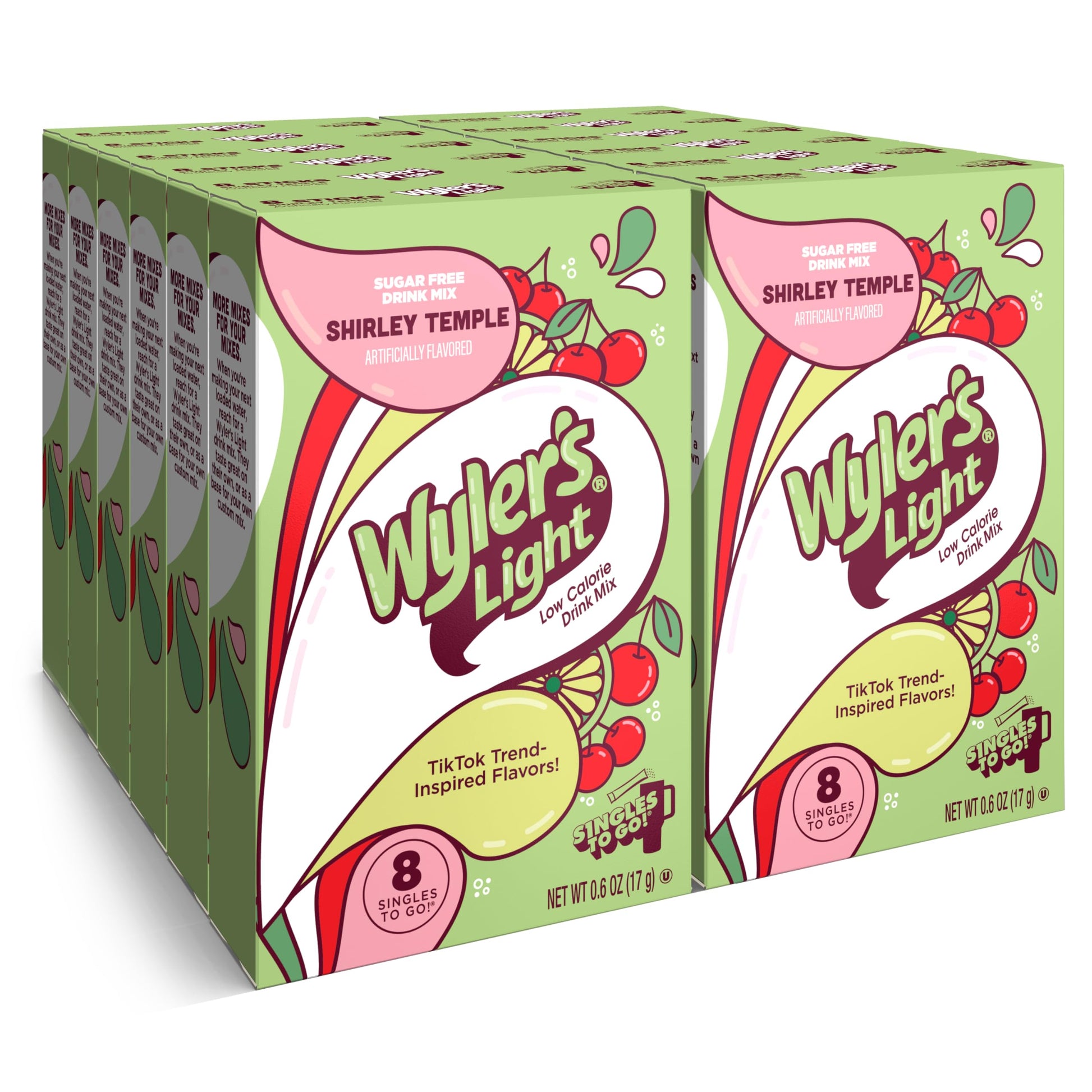Wylers Light Singles To Go Powder Packets, Water Drink Mix, Watertok Shirley Temple, 96 Servings, 8 Count x Pack of 12