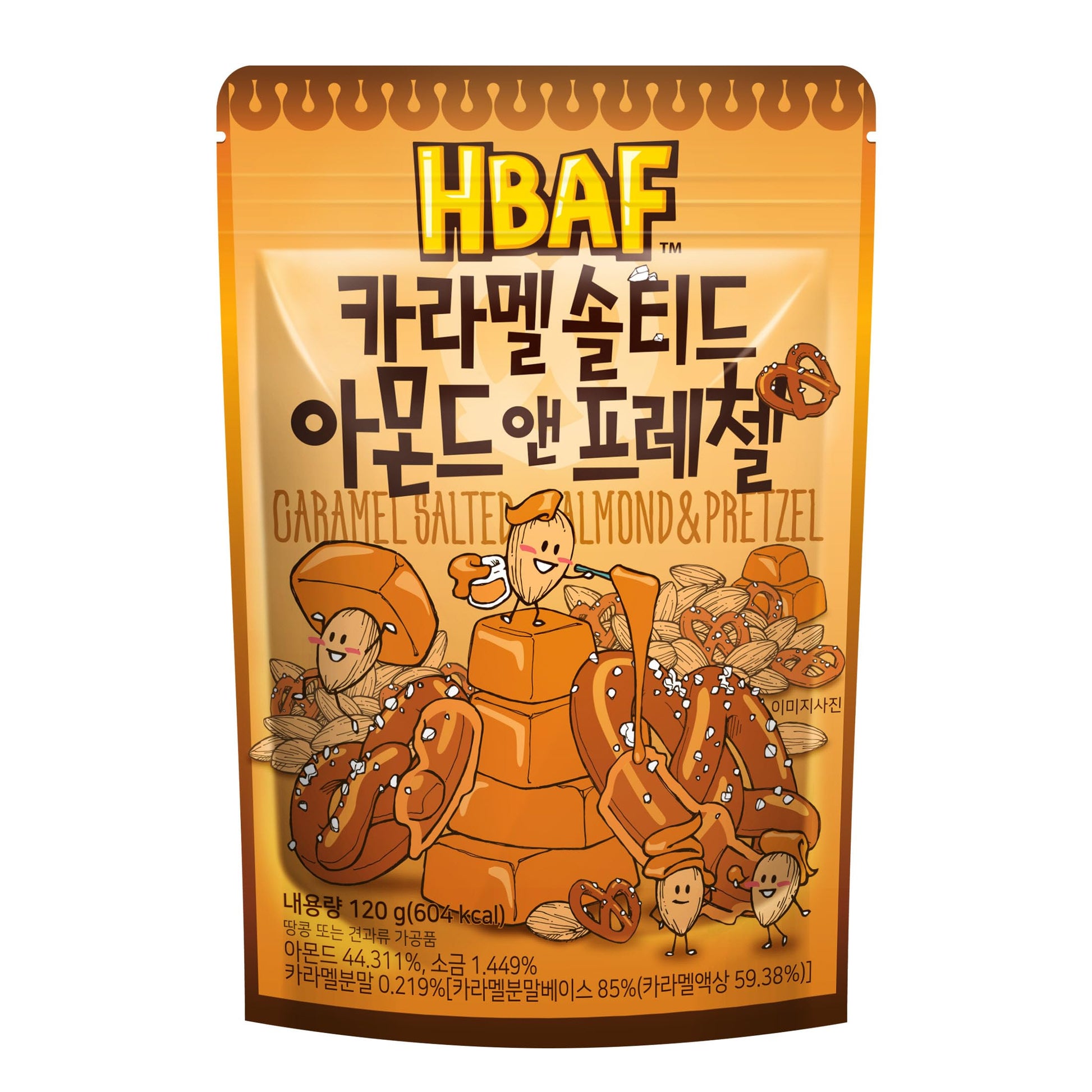HBAF Korean Salted Caramel & Pretzel Almonds Protein Snack, 6.65 oz, Healthy On-the-Go Snack, Ideal for After-School & Office