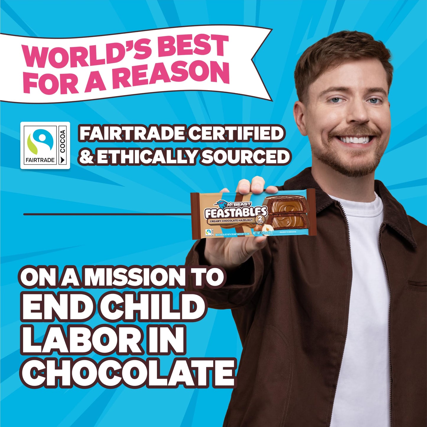 Feastables MrBeast Hazelnut Cups  Milk Chocolate & Creamy Hazelnut Filling  Cups for mature-themeds & Kids  Chocolate Candy for Snacks  Gifts  or Dessert  Made With Fairtrade Cocoa  2 Pack  24 Count