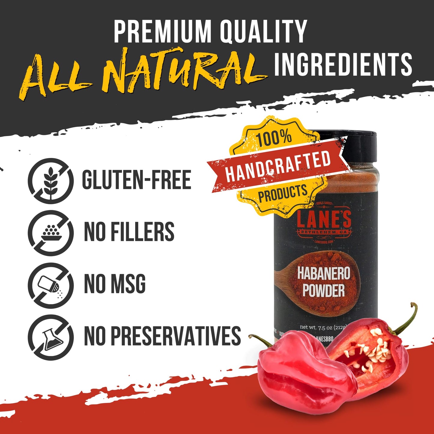 Lane'S Habanero Powder Seasoning, All-Natural Habanero Pepper Powder Blend With Chili De Arbil & Black Pepper, Gluten-Free, Made
