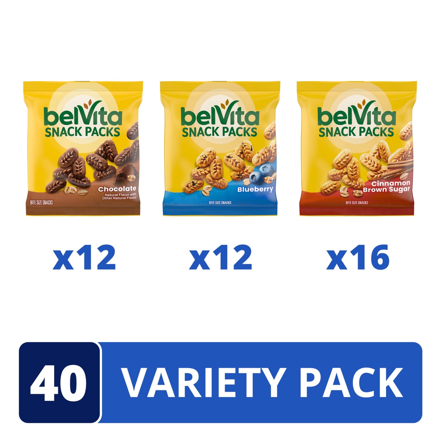 Belvita Bites Breakfast Biscuits Variety Pack, 3 Flavors, 40 Snack Packs