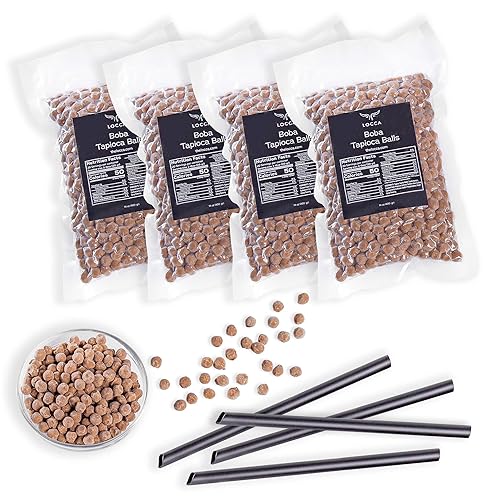 Premium Boba Pearls Tapioca Pearls For Bubble Tea Boba Balls For Drinks By Locca - (4 Bags - 56Oz With 40 Straws)