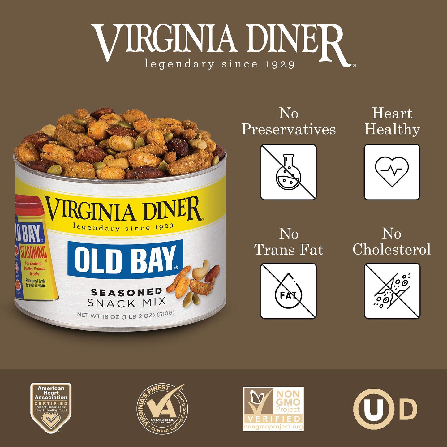 Virginia Diner - Gourmet Natural Old Bay Seasoned Snack Mix (Old Bay Seasoned Virginia Peanuts, Cashews, Cheddar & Garlic Sesame
