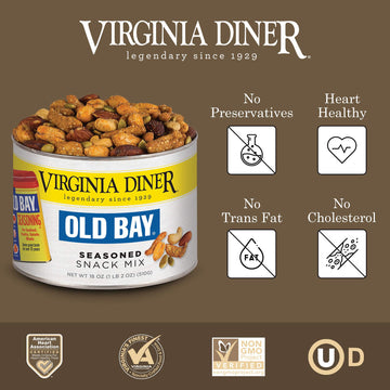 Virginia Diner - Gourmet Natural Old Bay Seasoned Snack Mix (Old Bay Seasoned Virginia Peanuts, Cashews, Cheddar & Garlic Sesame