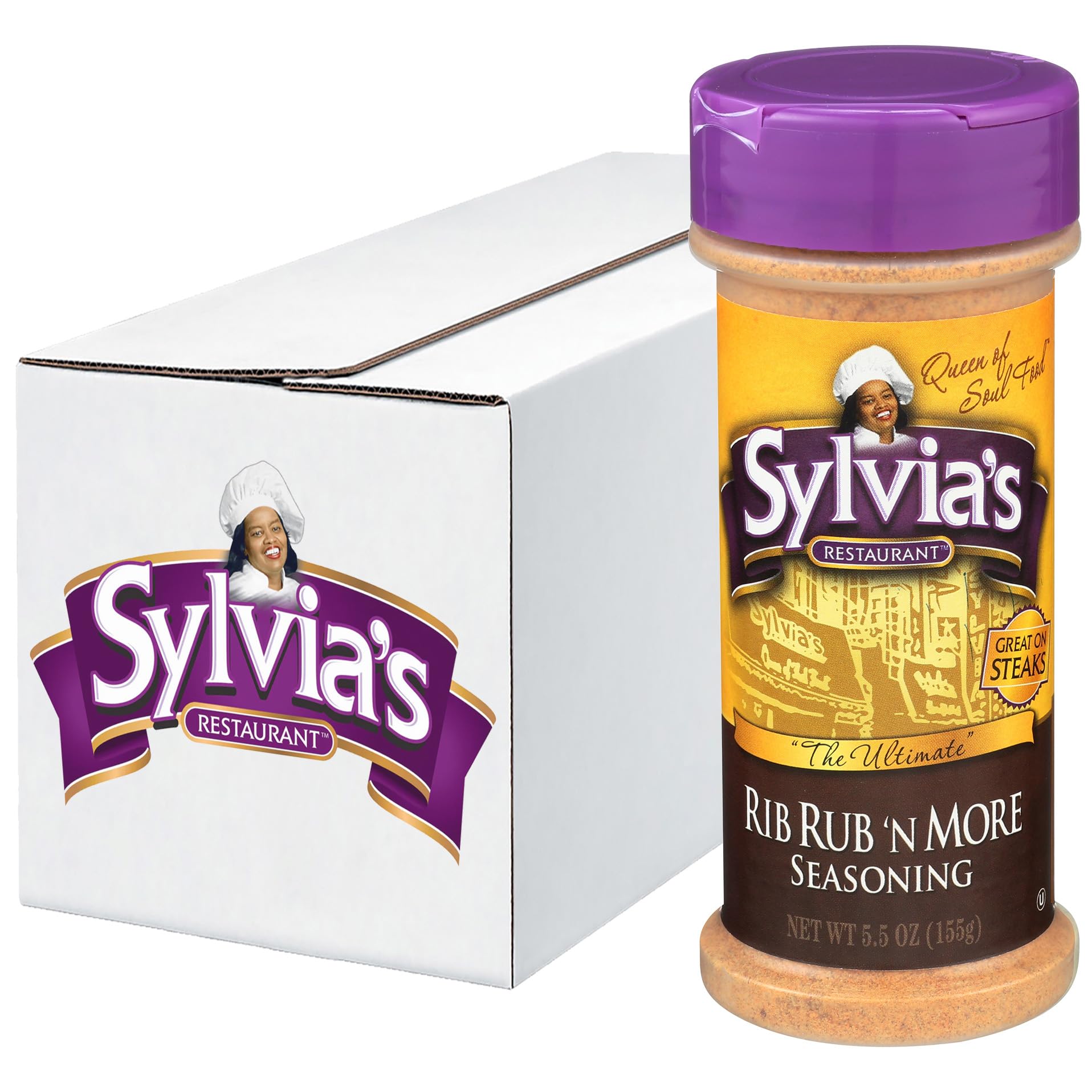 Sylvias Rib Rub n More Seasoning, Best BBQ Rub for Ribs, Steak, Pork Chops and More, 5.5oz Container (Pack of 12)