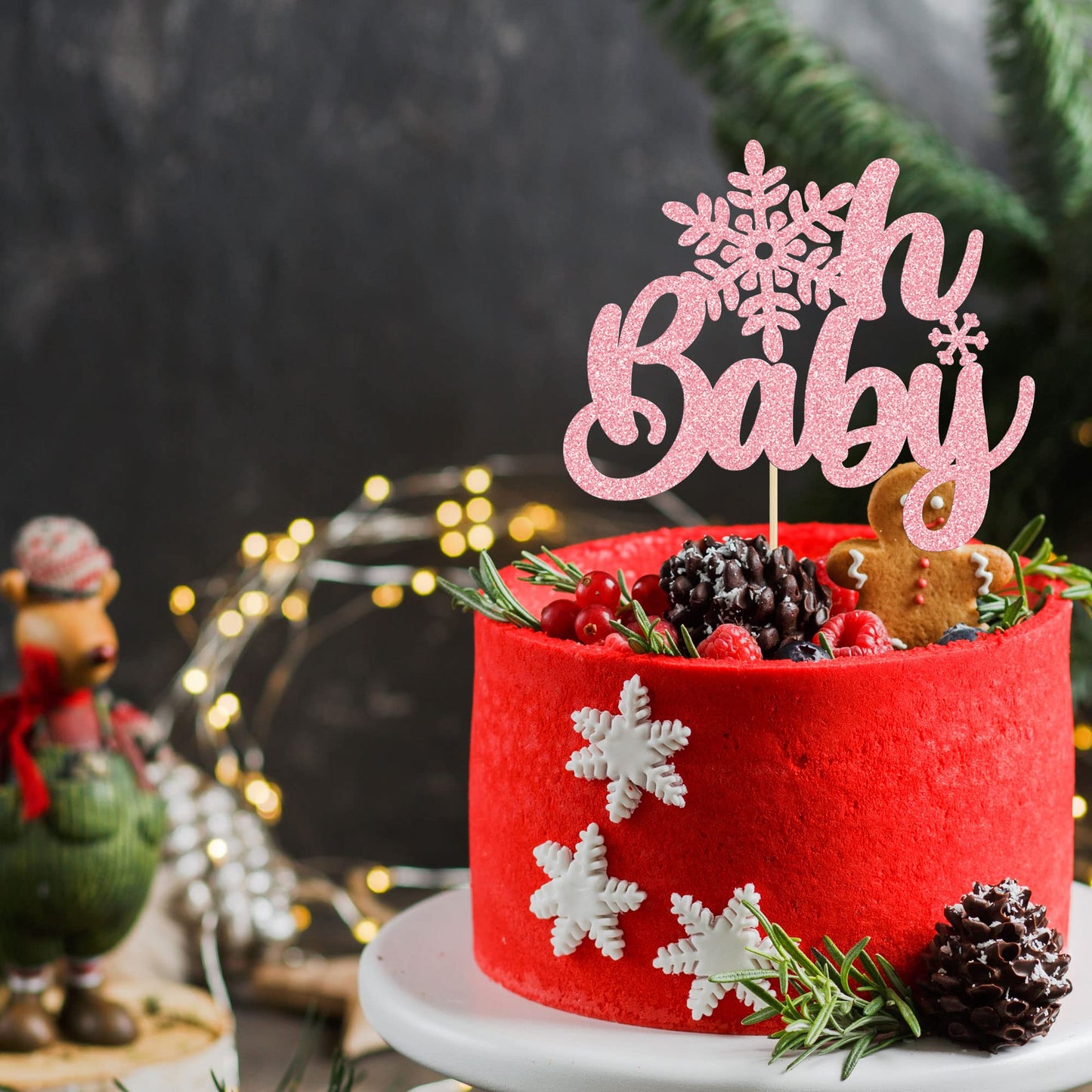 1Pc Snowflake Oh Baby Cake Topper Glitter Baby Shower Snowflake Cake Pick Decorations For Winter Snowflake Theme Baby Shower Kid