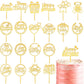 Macarrie 40 Pcs Birthday Cake Topper Set, Gold Acrylic Glitter Decor, 20 Different Shapes