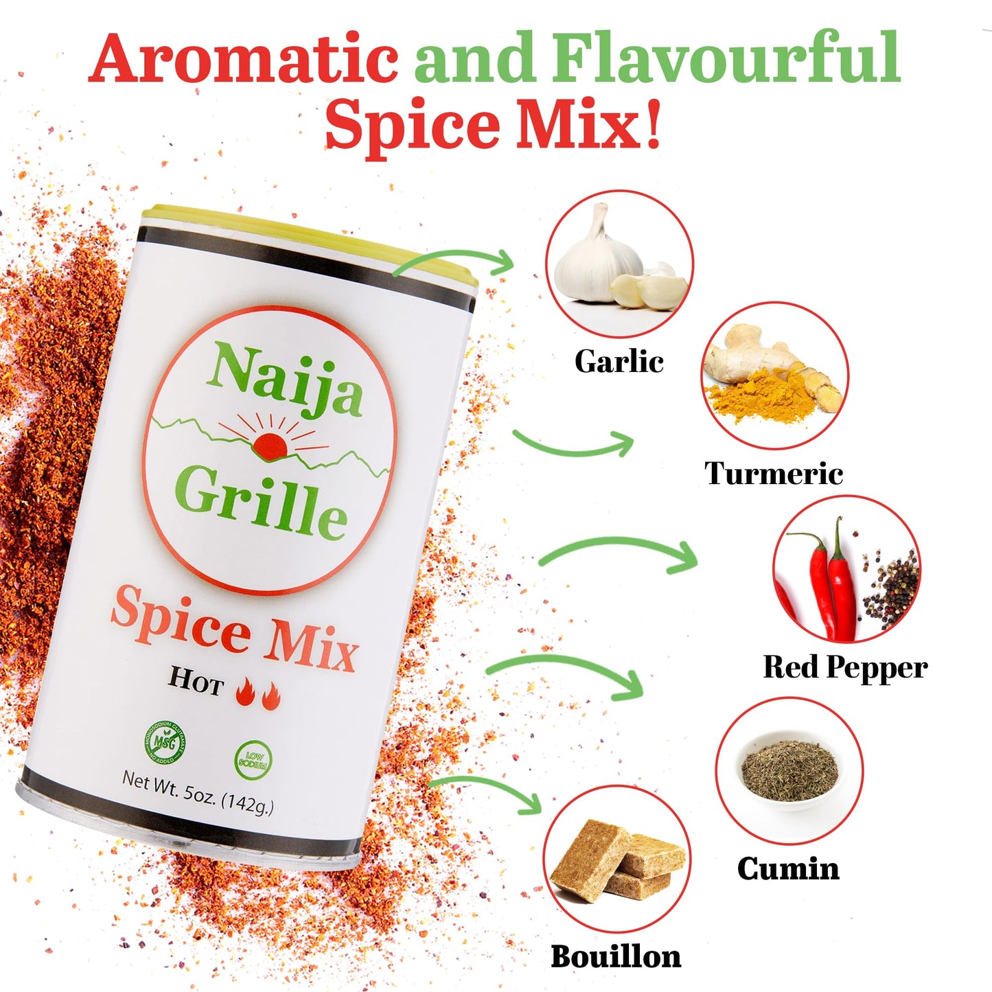 Naija Grille Seasoning - Hot - All Purpose Spice Mix For Chicken, Beef, Fish, Vegetables, And More - Elevate Flavor With Seasoni