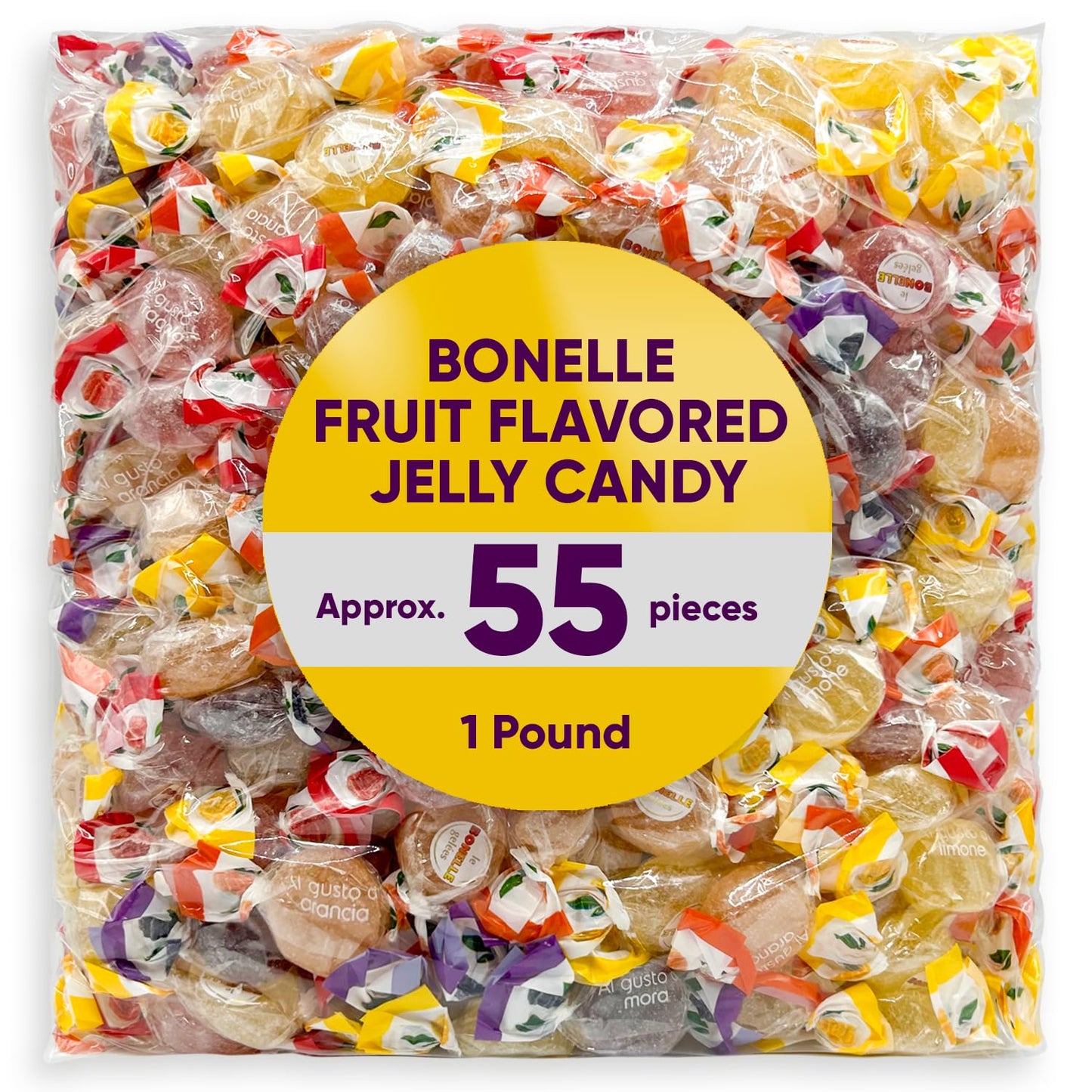 Bonelle Italian Jelly Christmas Candy Bulk - 1 Pound Assorted Christmas Candy Approx 55 Pieces Jelly Fruits Italian Candy Indivi