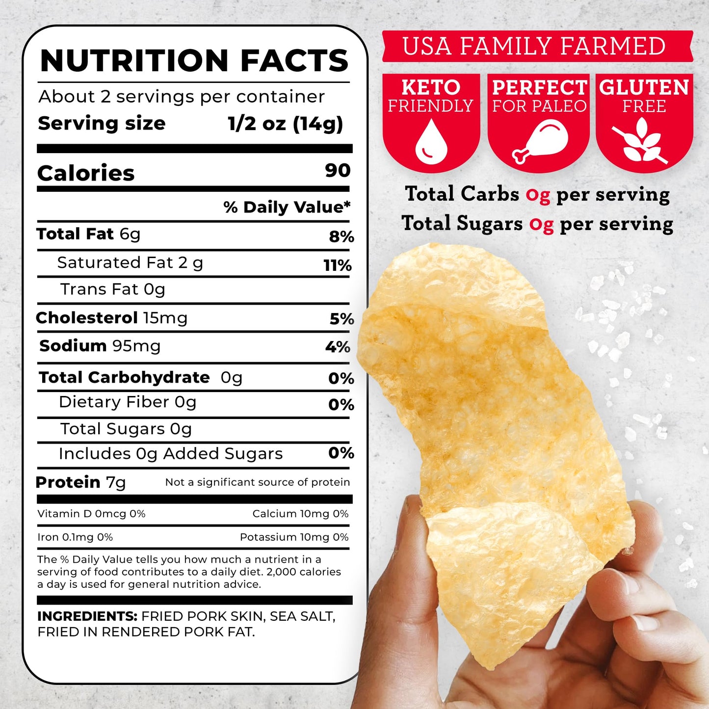 4505 Meats Pork Rinds, Sea Salt, 1.1 Oz (Pack of 12), Natural Flavor