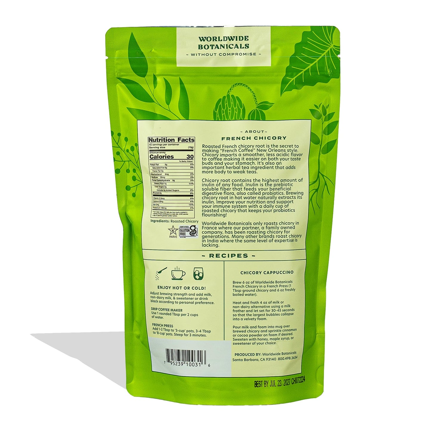 Worldwide Botanicals French Chicory Root, Caffeine Free, 1 Pound (Pack of 2)