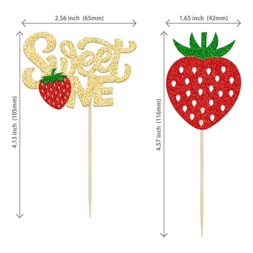 24Pcs Strawberry Sweet One Cupcake Toppers Glitter First Birthday Strawberry Cupcake Picks For Fruit Theme Baby Shower Kids 1St
