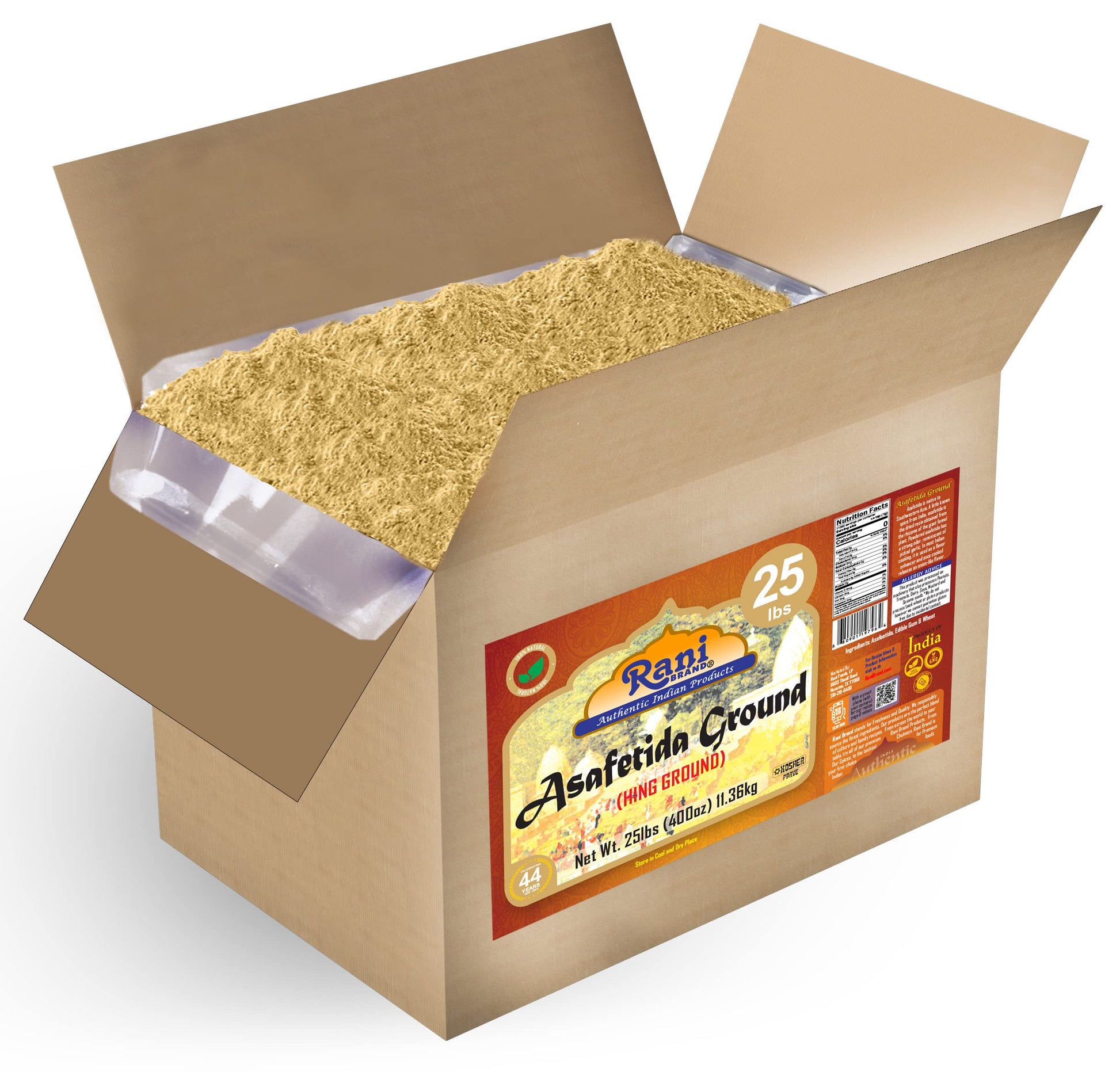 Rani Asafetida (Hing) Ground 400oz (25lbs) 11.36kg Bulk Box ~ All Natural | Salt Free | Vegan | NON-GMO | Kosher | Asafoetida In