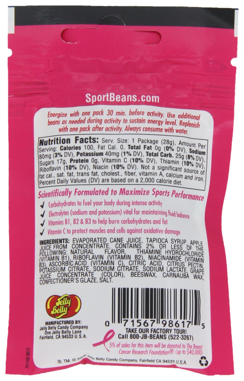 Jelly Belly Sport Beans, Fruit Punch Energizing Jelly Beans, 1-Ounce Bags (Pack of 24)