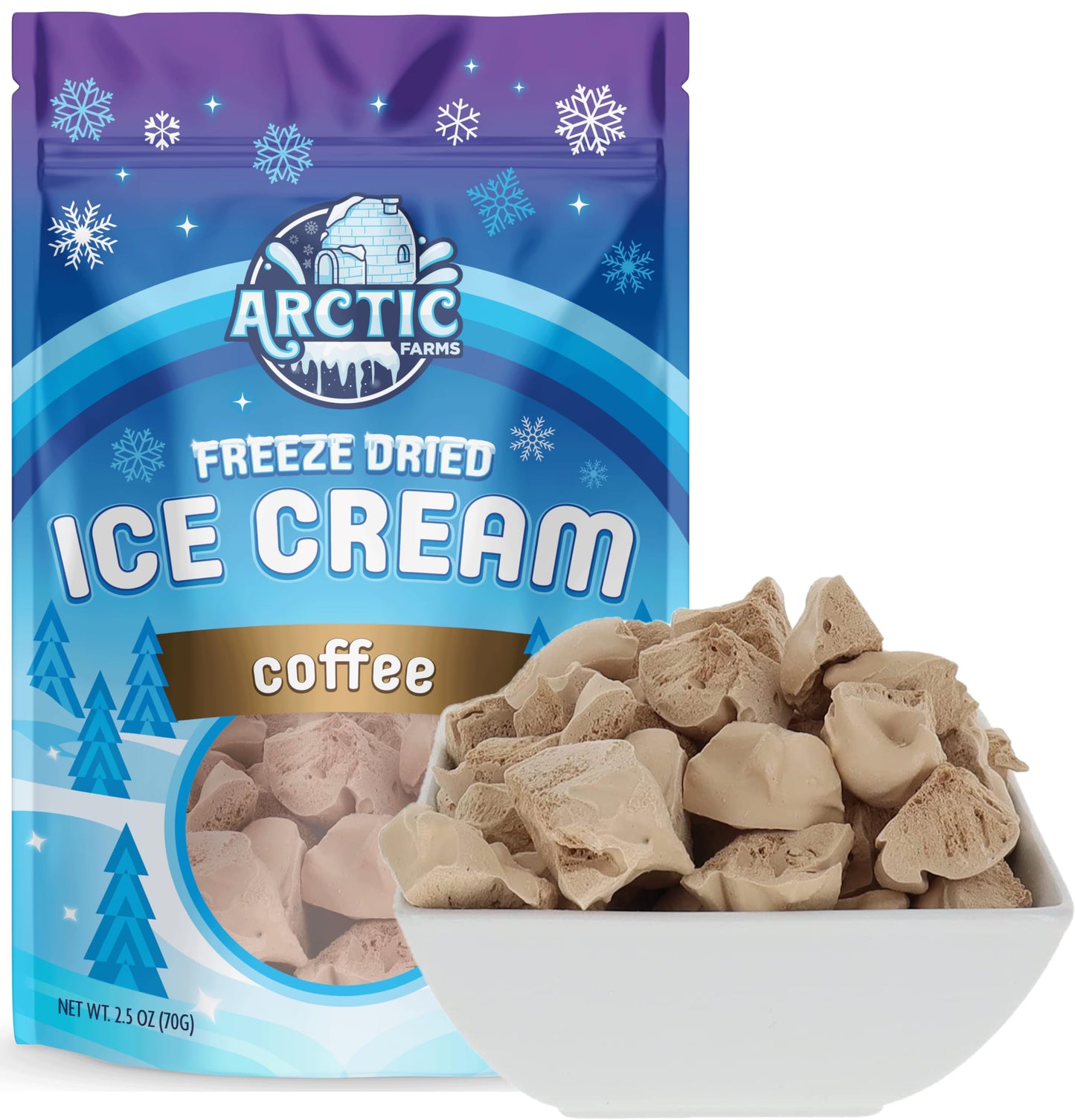 Arctic Farms Freeze Dried Ice Cream Bits Bagged And Boxed - Does Not Melt (Coffee)