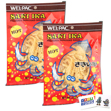 Wel Pac Saki Ika Prepared Shredded Squid 2oz (56.7) bag (2 Packs) with 2 Gosutoys Stickers
