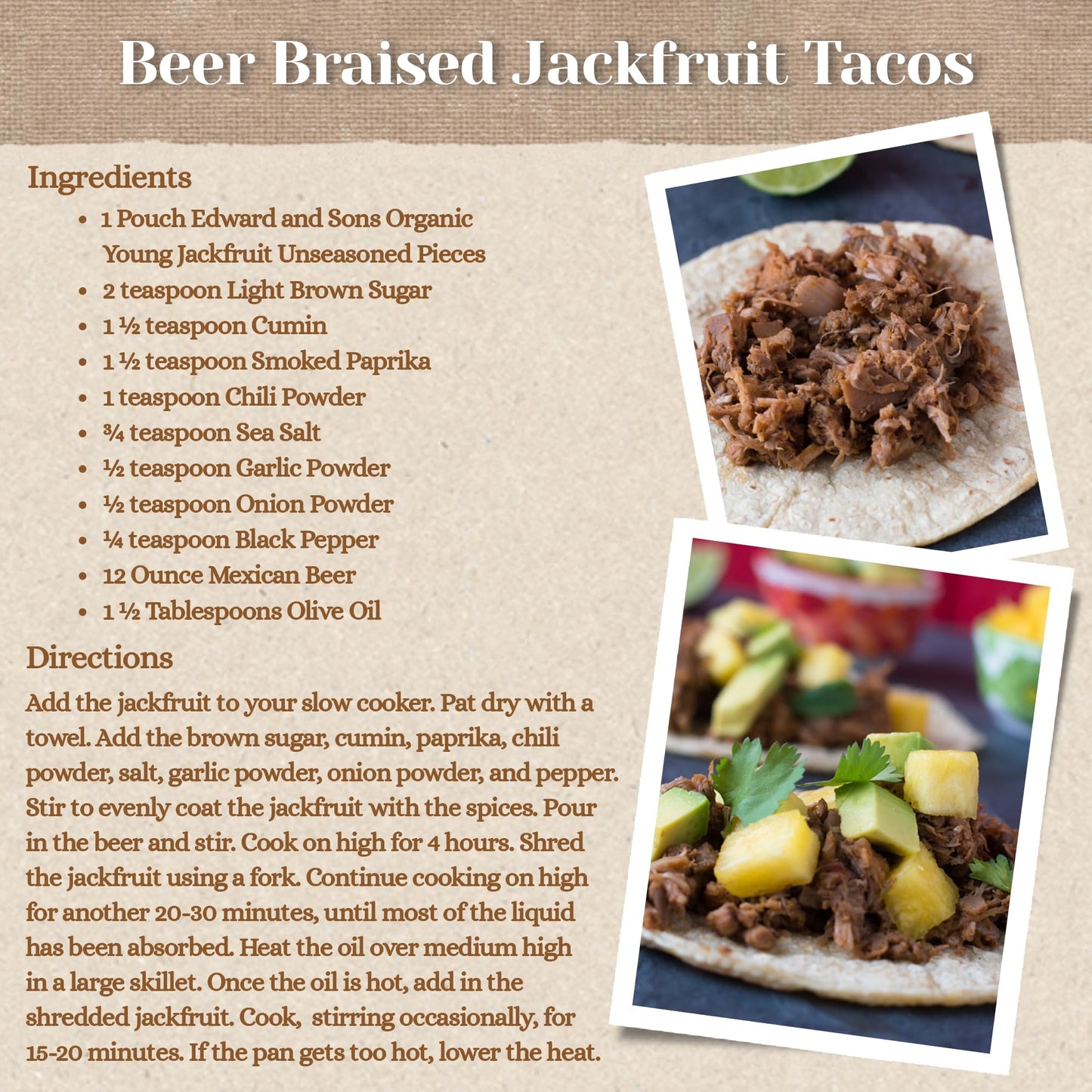 Edward & Sons Organic Young Jackfruit - Jackfruit Organic, Vegan Meat, Vegan Fruit, Plant Based Meat, Vegan Meat Substitute, Uns