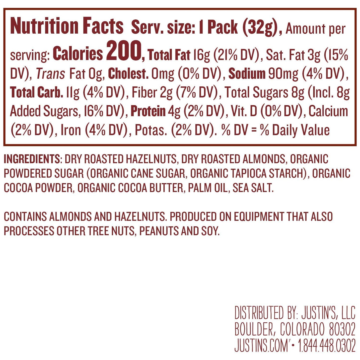 Justin'S Chocolate Hazelnut & Almond Butter Squeeze Pack, Organic Cocoa, Gluten-Free, Responsibly Sourced, Packaging May Vary, 1