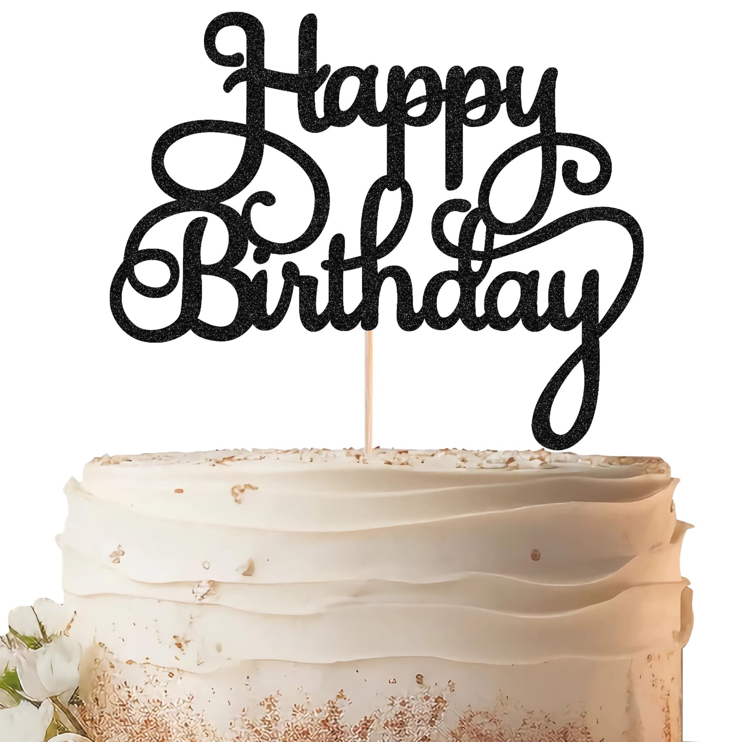 EONNCNT Happy Birthday Cake Topper - Black Glitter Paper Decoration - Model MOUCCT-HB