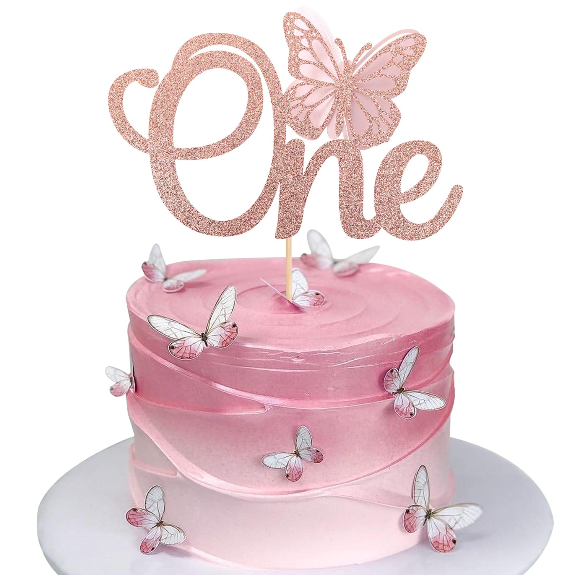 Rsstarxi Butterfly Cake Topper, Rose Gold Glitter, Baby Shower & 1st Birthday Party Decorations, Model XM021-Rose Gold