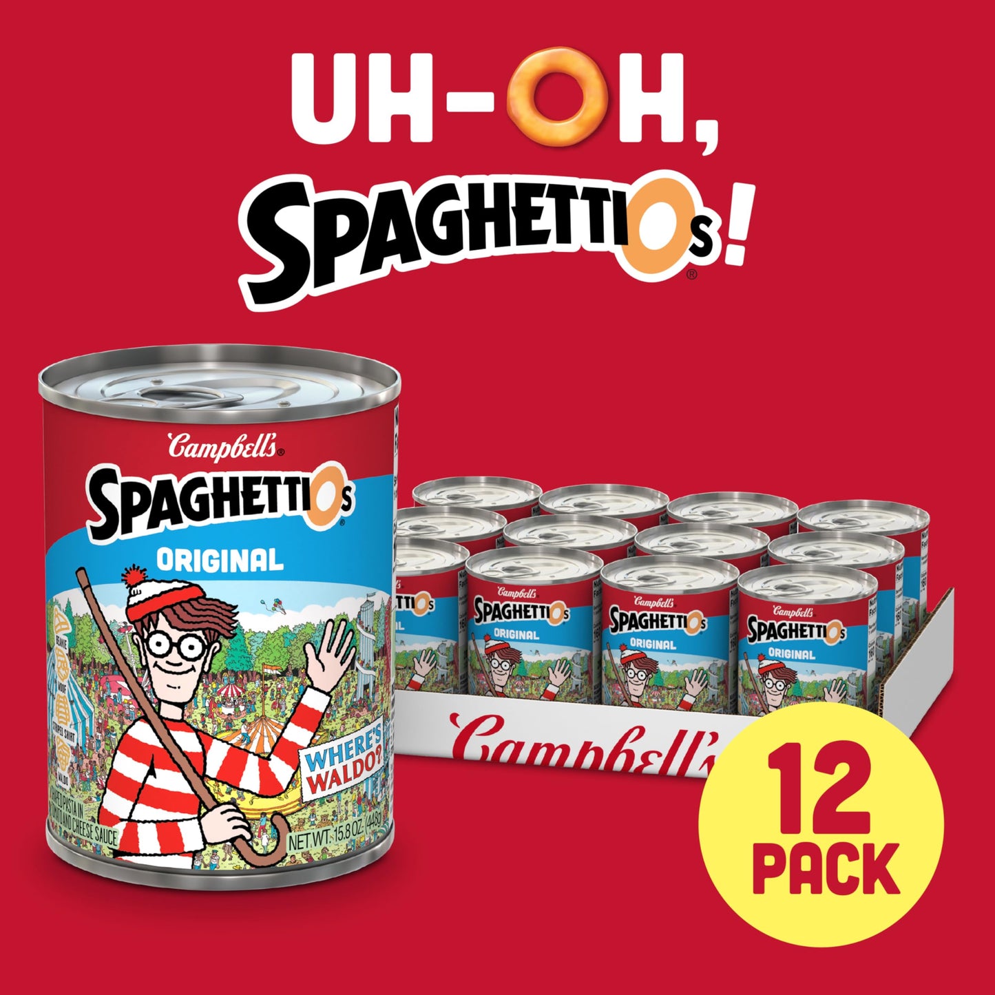 Spaghettios Original Canned Pasta With Wheres Waldo Shapes, 15.8 Oz Can (12 Pack)