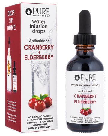 Pure Inventions Water Infusion Drops - Antioxidants, Electrolytes - No Sugar, Calories, or Artificial Sweeteners - Cranberry & E