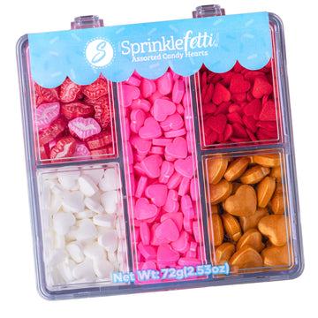 Sweets Indeed Valentines Heart Tacklebox, Edible Heart Shapes, Assorted Variety, Perfect for Cake Decorations, Baking, Ice Cream