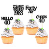 Gyufise 24 Pack Black 40Th Birthday Cupcake Toppers Glitter Forty Hello 40 Straight Outta 1983 Cupcake Picks For Cheers To 40 Bi