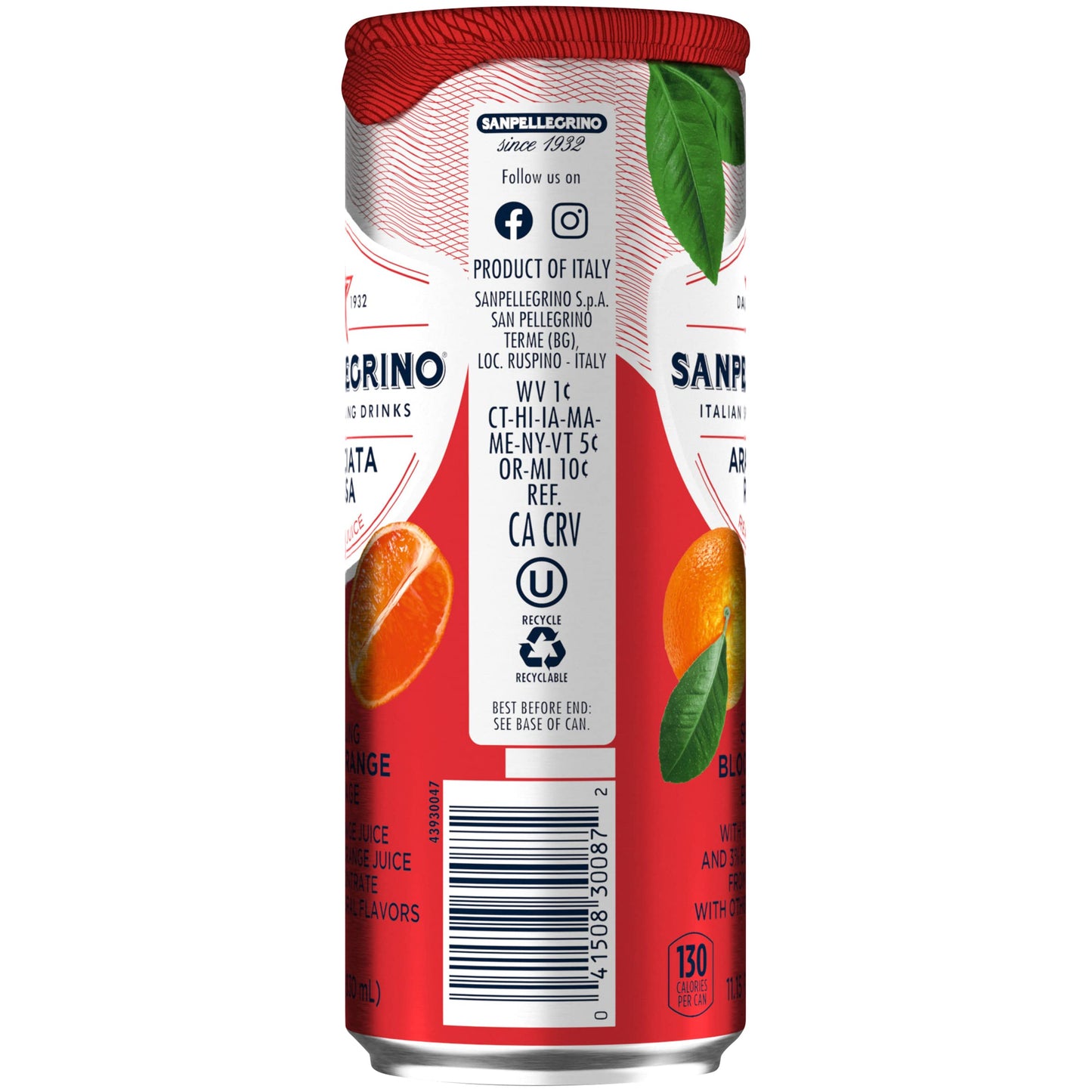 Sanpellegrino Blood Orange Italian Sparkling Drinks, 11.15 Fl Oz. Sleek Cans (24 Count)