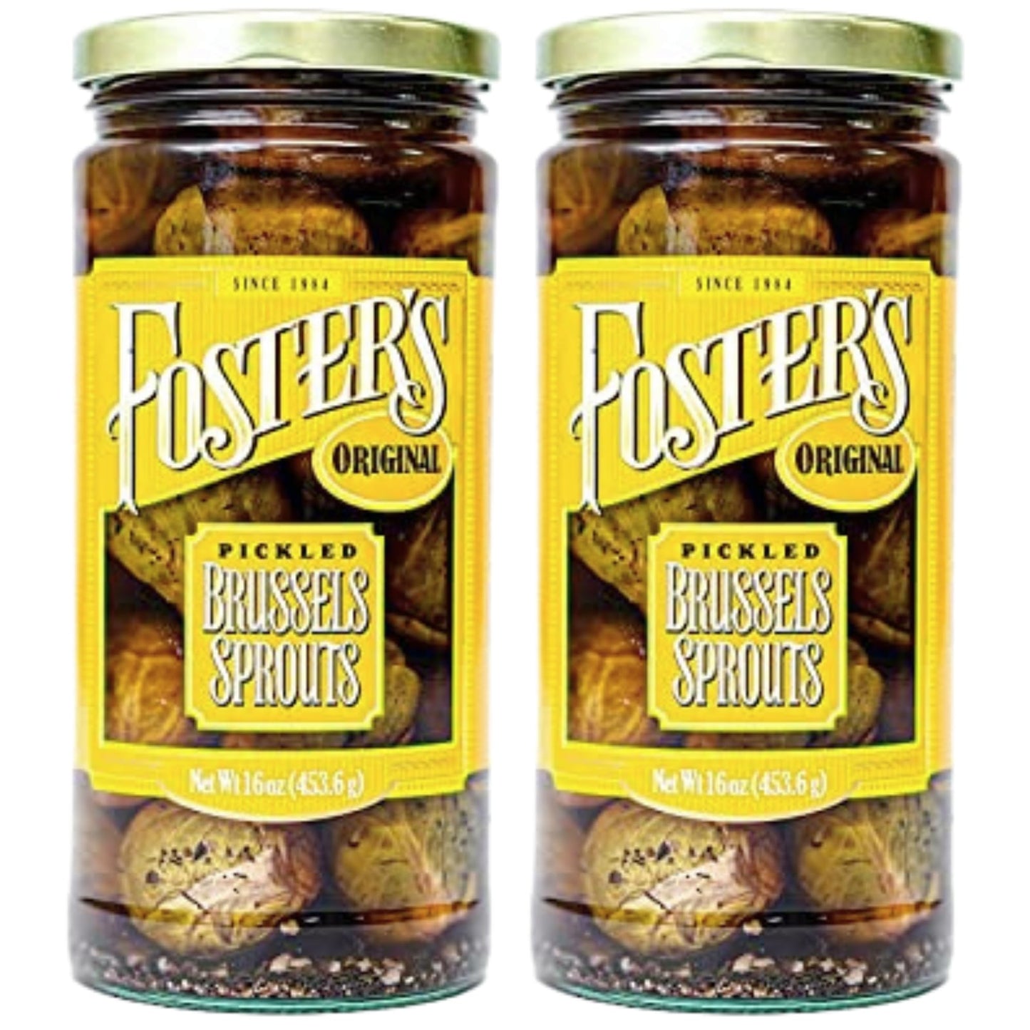 Fosters Pickled Brussel Sprouts in a Jar, Original, 16oz, 2 Pack, Traditional Pickled Vegetables Recipe for over 40 years, Low 