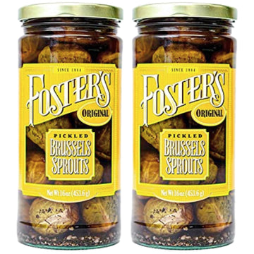 Fosters Pickled Brussel Sprouts in a Jar, Original, 16oz, 2 Pack, Traditional Pickled Vegetables Recipe for over 40 years, Low 