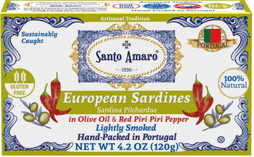 Santo Amaro Sardines in Olive Oil & Red Piri Piri Pepper, Hand-Packed, 4.23 oz (Pack of 6)