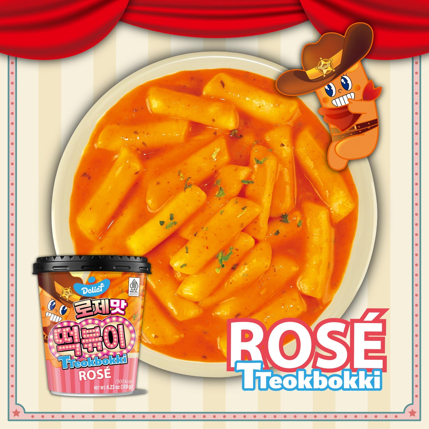 Delief Tteokbokki Cup Rose Flavor 4.23Oz(120G) Korean Street Food Korea Instant Rice Cake Snack, 4 Packs