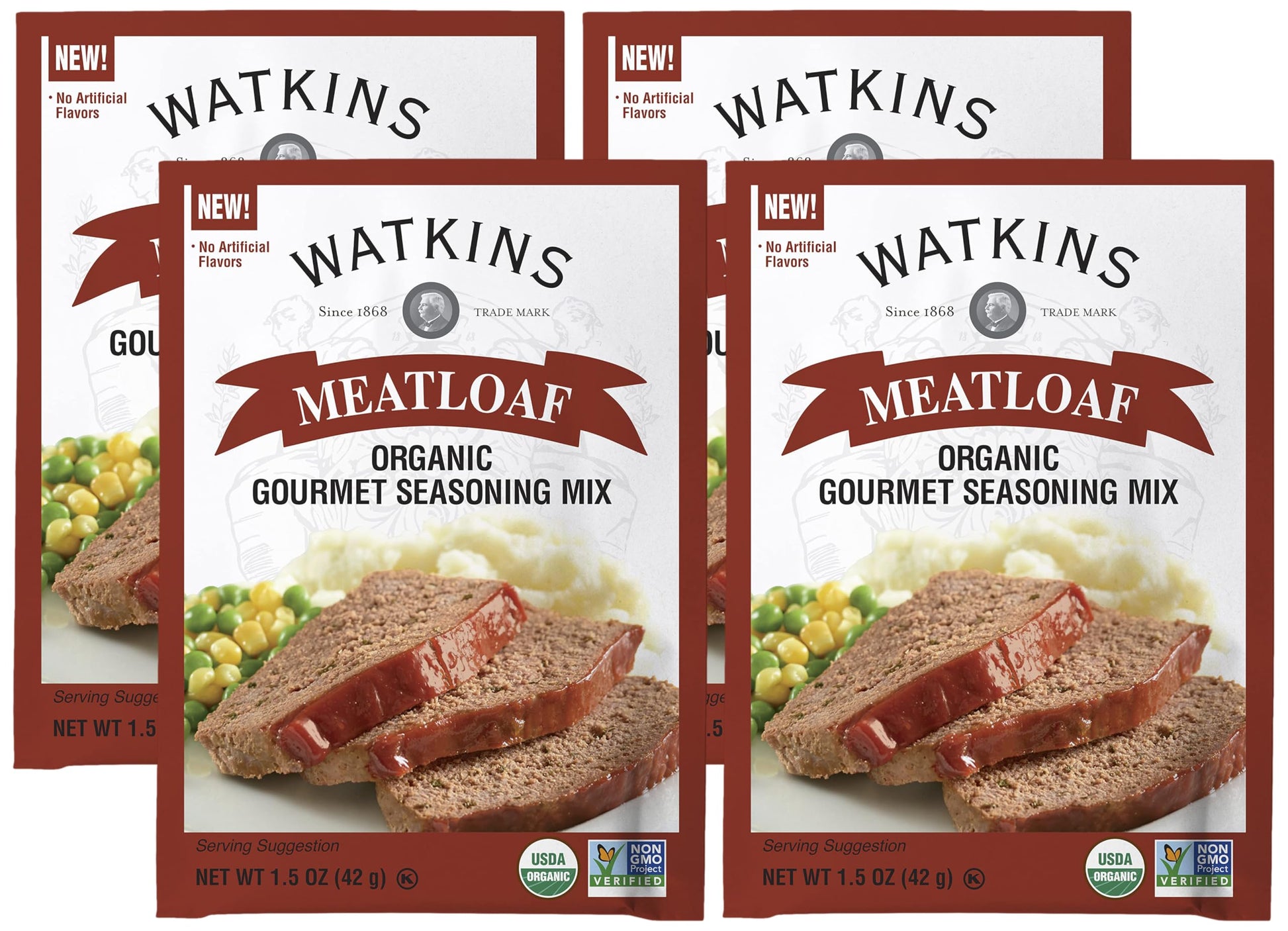Watkins Organic Gourmet Seasoning Mix, Meatloaf, 1.5 Oz. Pouch, 1 Count (Pack of 4)