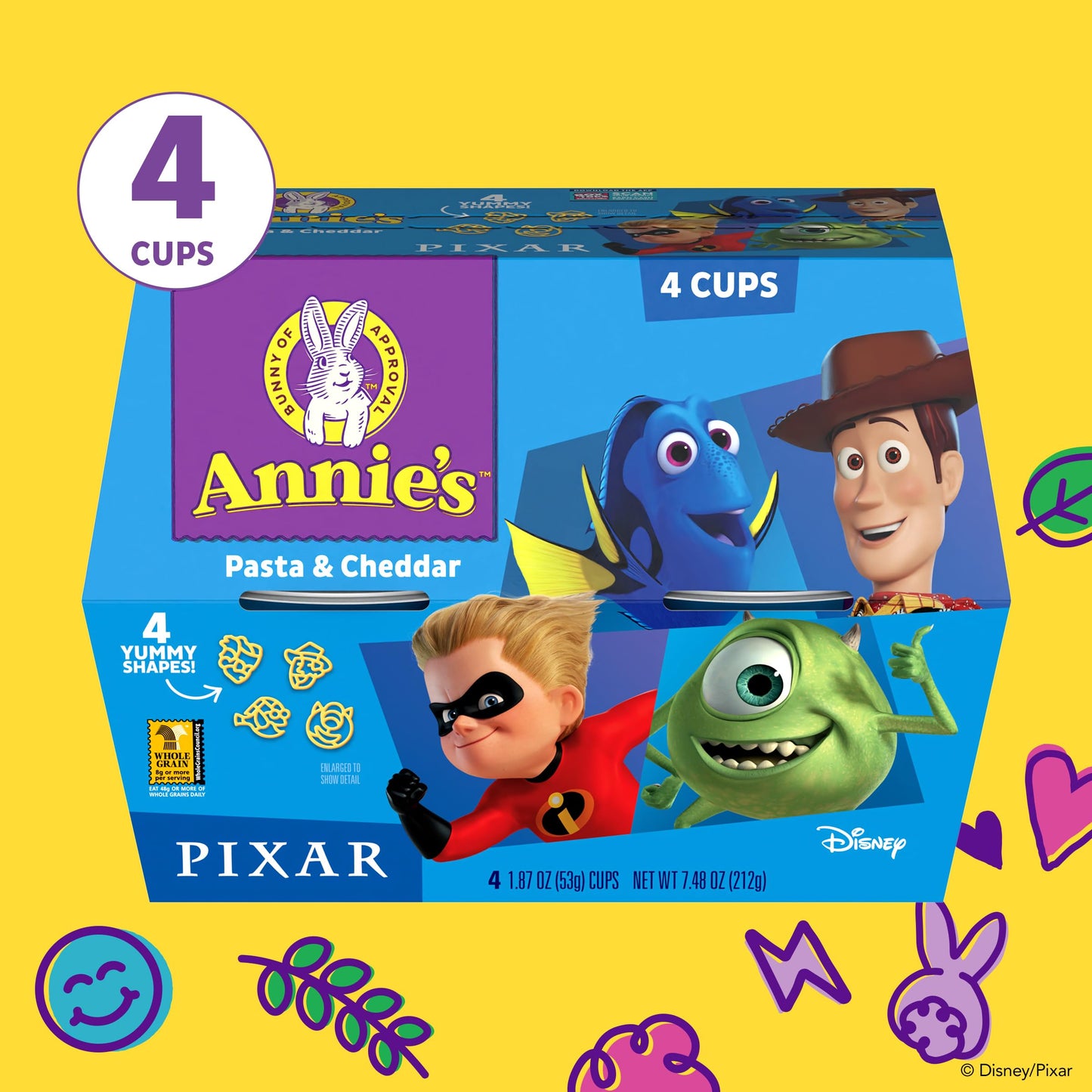 Annie'S Disney Pixar Macaroni And Cheese, Microwavable Pasta And Cheddar, 4 Cups, 7.48 Oz